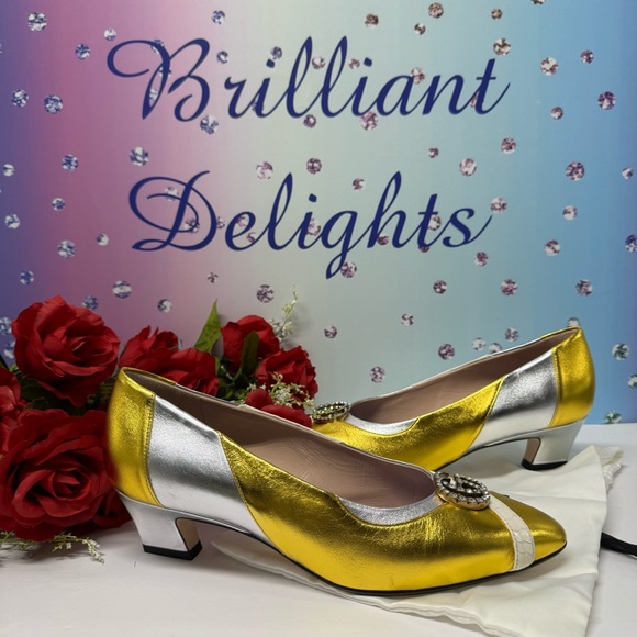 💎$1200 GUCCI CRYSTAL GG WAXEL HEELS - Picture 7 of 14